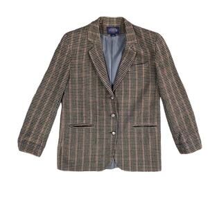 Vintage eclectic grandpa multi-color houndstooth triple button blazer size 10